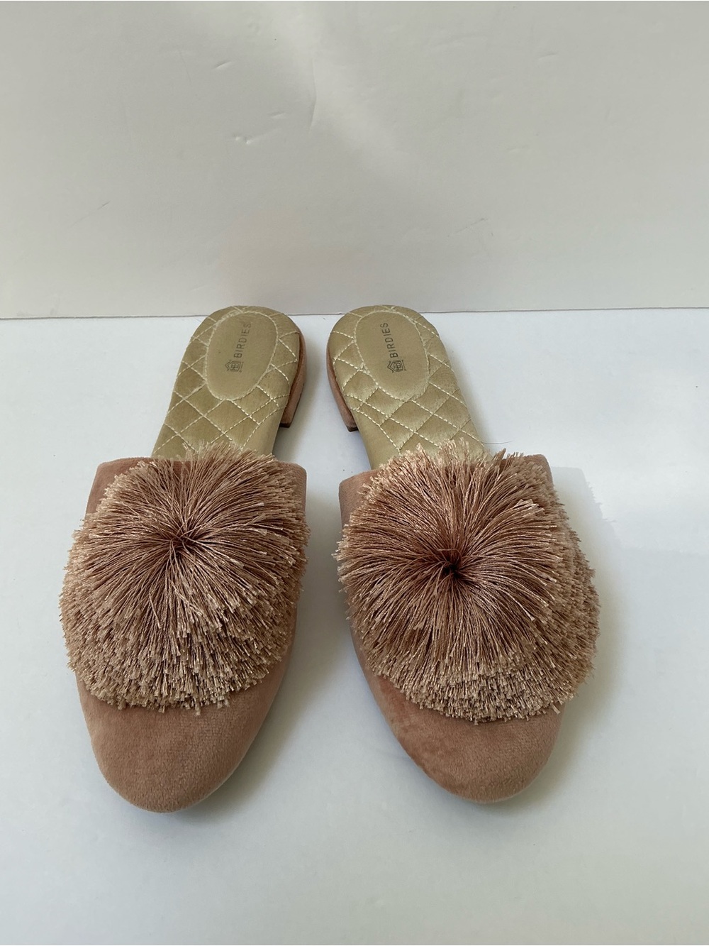 Birdies Light Pink Pom Pom Slide Slip-On Flat Mules, Women’s US 7.5 Round Toe